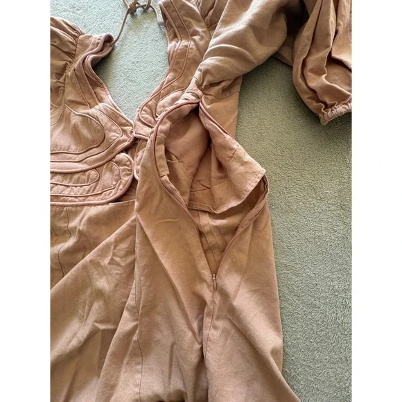 FARM Rio for Anthropologie Rose Pink Puff Sleeve V Neck Mini Dress XL - Picture 8 of 9